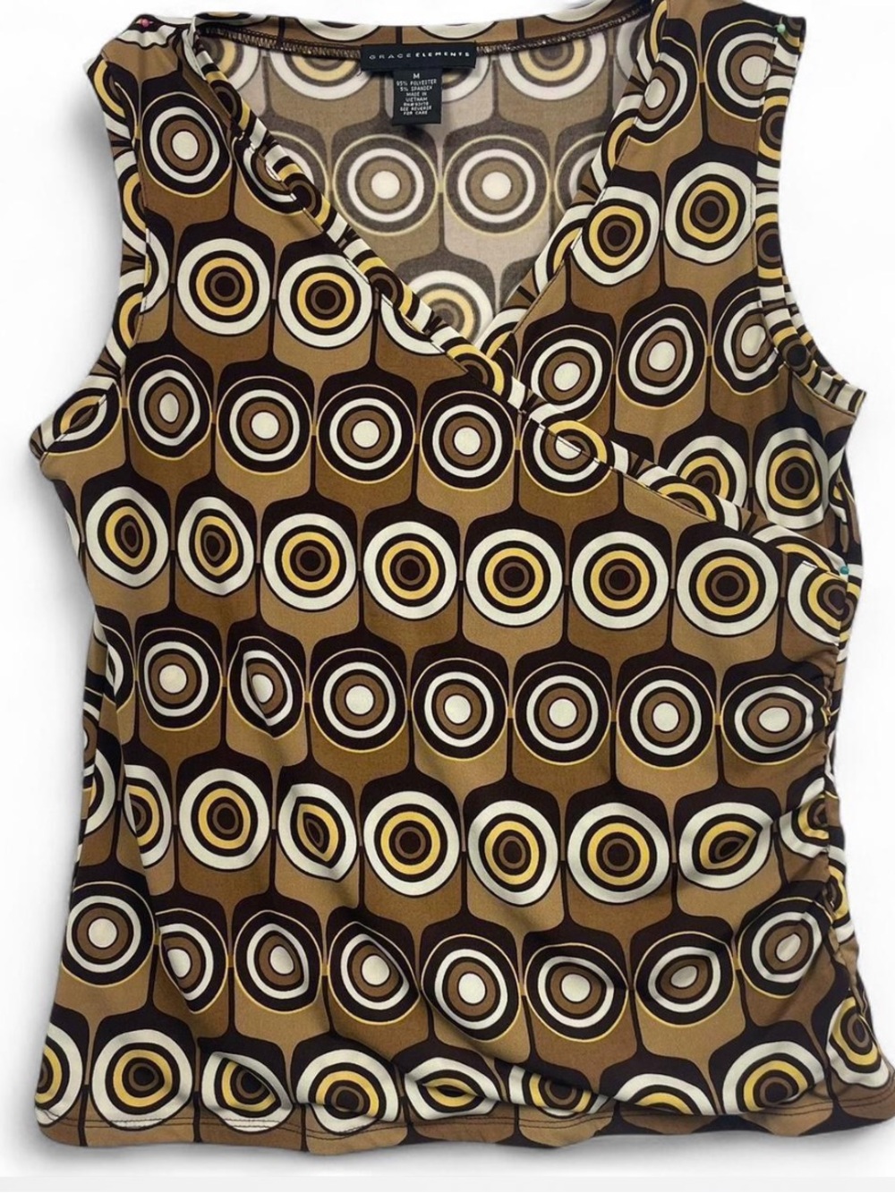 Y2K Grace Elements Surplice Cami Retro Abstract Tank Geo Brown circle print M